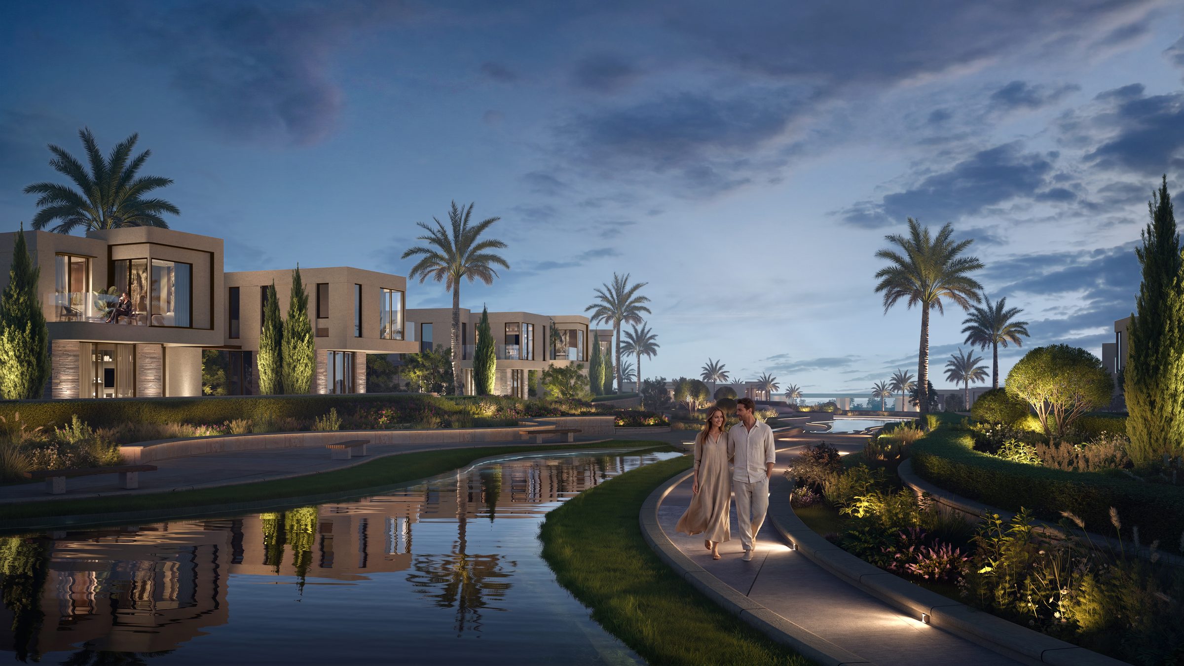 The Hillage landscaped evening render